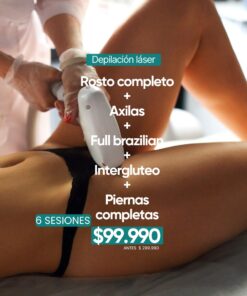 Pack Depilación Láser Diodo – Rostro + Axilas + Full Brazilian + Interglúteo + Piernas Completas